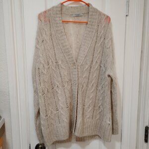 ALLSAINTS Regan Cable Knit Oatmeal Cardigan | Wool Mohair Blend | Size Medium